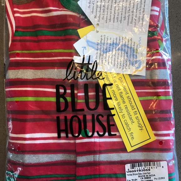 New Little Blue House holiday stripes union suit Santa bum - Picture 3 of 3
